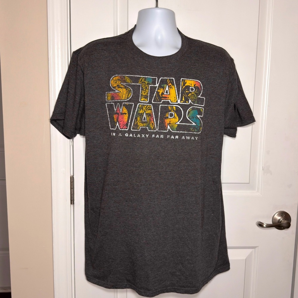 Star Wars Mad Engine Graphic T-Shirt Charcoal Gray Distressed Logo Mens XL